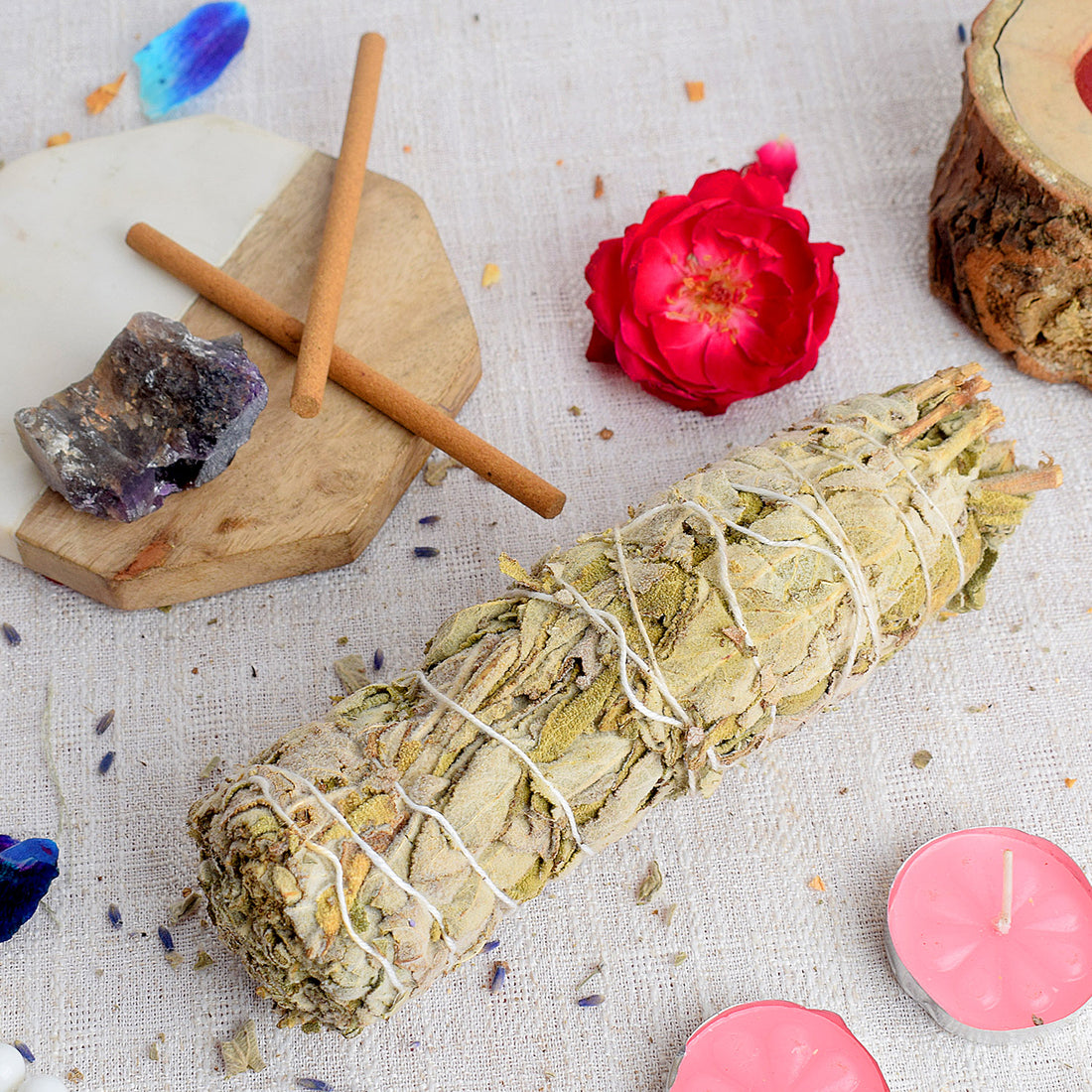 MAXICAN INCENSE SAGE WITH AMETHYST CRYSTAL HEALING SMUDGE