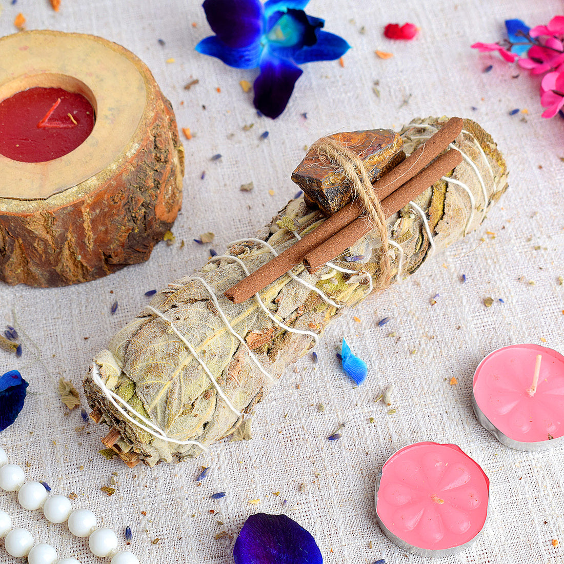 MAXICAN INCENSE SAGE WITH TIGER EYE CRYSTAL HEALING SMUDGE