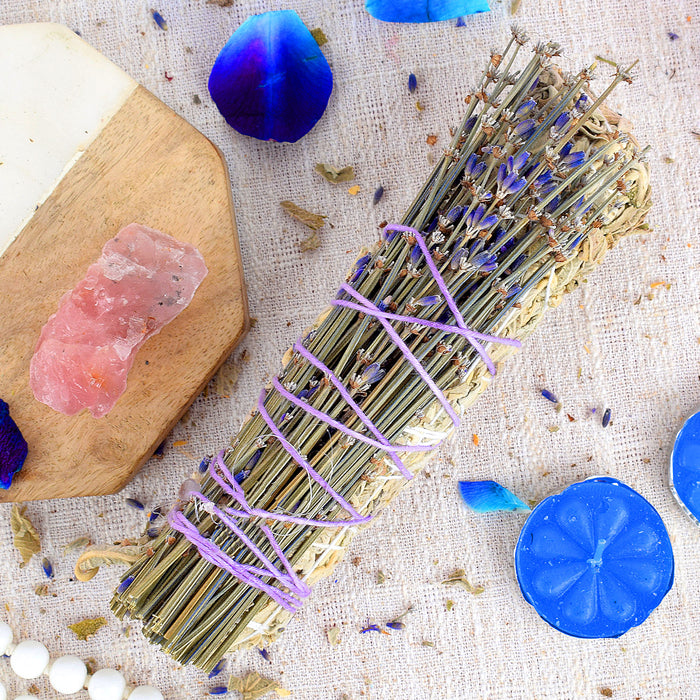 WHITE SAGE WITH LAVENDERS & ROSE QUARTZ CRYSTAL HEALING SMUDGES