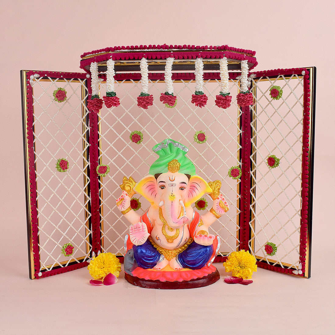 Incredible Deity Idol Background Phool Bangla (Red) - Large (15 INCH)