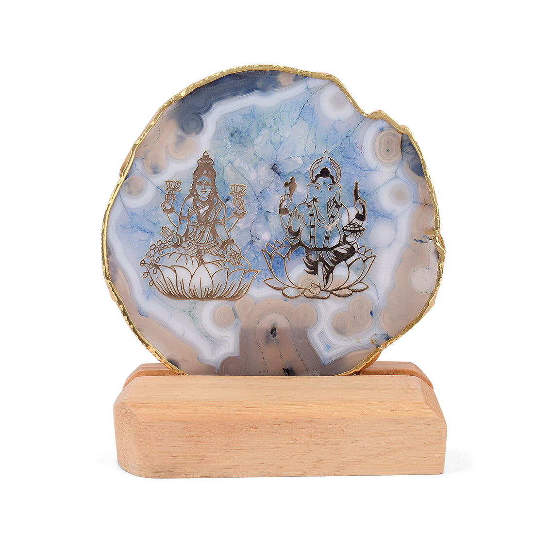 Agate Stone Stand featuring Laxmi & Ganesha