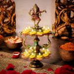 Handcrafted Brass 21 Wick Ganesha Diya – 2 Step Aarti Lamp