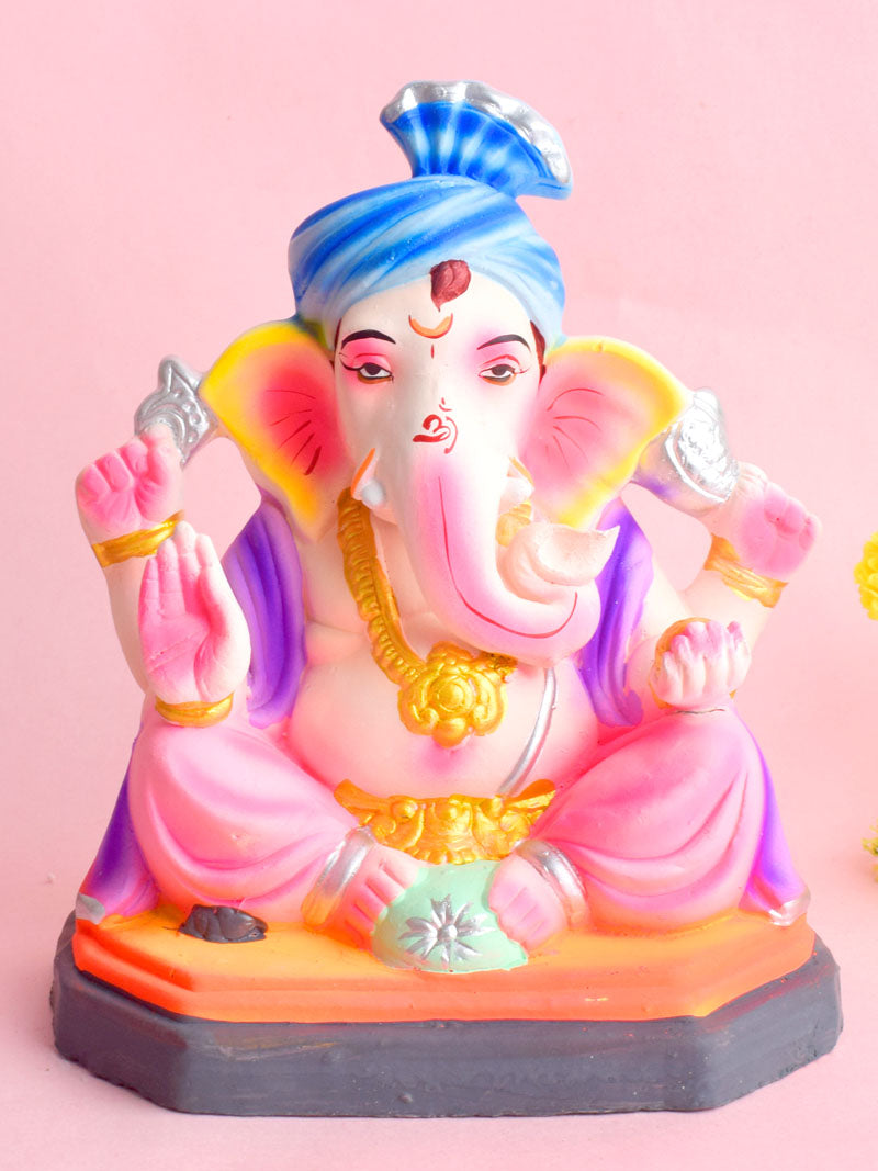 8 Inch Colorful Eco-Friendly Ganesha Idol in Sitting Pose