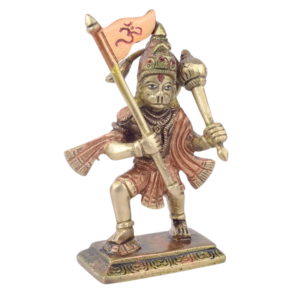 The "4.9 Inch Sacred Brass Hanuman Statue" is a beautifully crafted representation of Lord Hanuman, symbolizing strength, devotion, and protection. Standing at 4.9 inches tall, this intricately detailed statue is made from high-quality brass, capturing Hanuman’s powerful stance and serene expression.