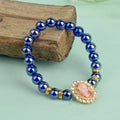 Dark Blue Shiny Beads Single Layer Guruji Swaroop Bracelet featuring shimmering dark blue beads and Jai Guruji Swaroop – perfect for minimalist spiritual wear, meditation, and gifting. India’s Largest Pooja Accessories Brand – www.satvikstore.in
