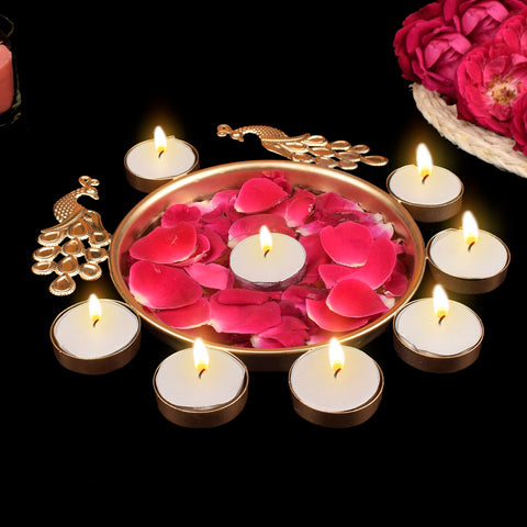 Decorative Metal Peacock Flower Urli with Tea Light