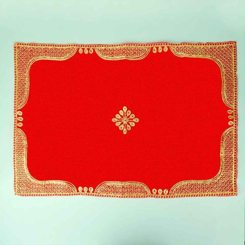 Designer Border Velvet Aasan 16x24 Inch Pack of 4 with Golden Lace Border. India’s Largest Pooja Accessories Brand - www.satvikstore.in