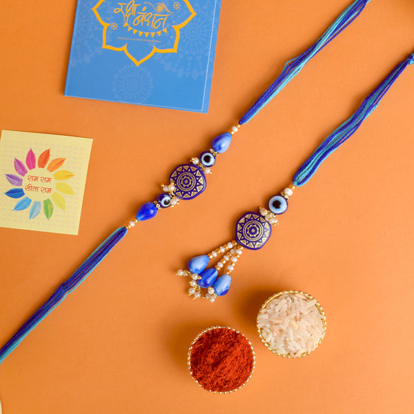 Bold and Beautiful Evil Eye Beaded Bhaiya Bhabhi Rakhi Set
