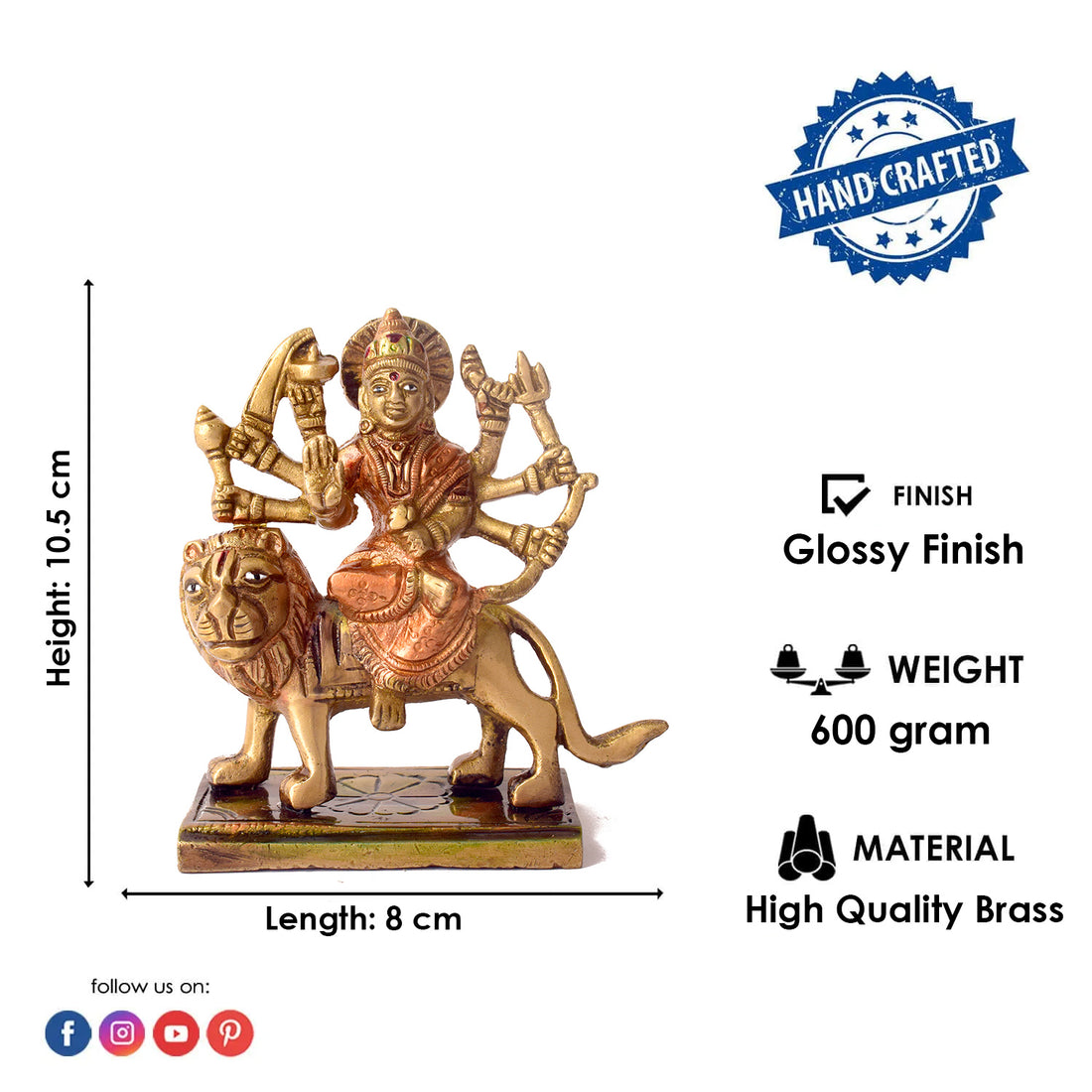 4.1 Inch Exquisite Brass Durga Maa Idol