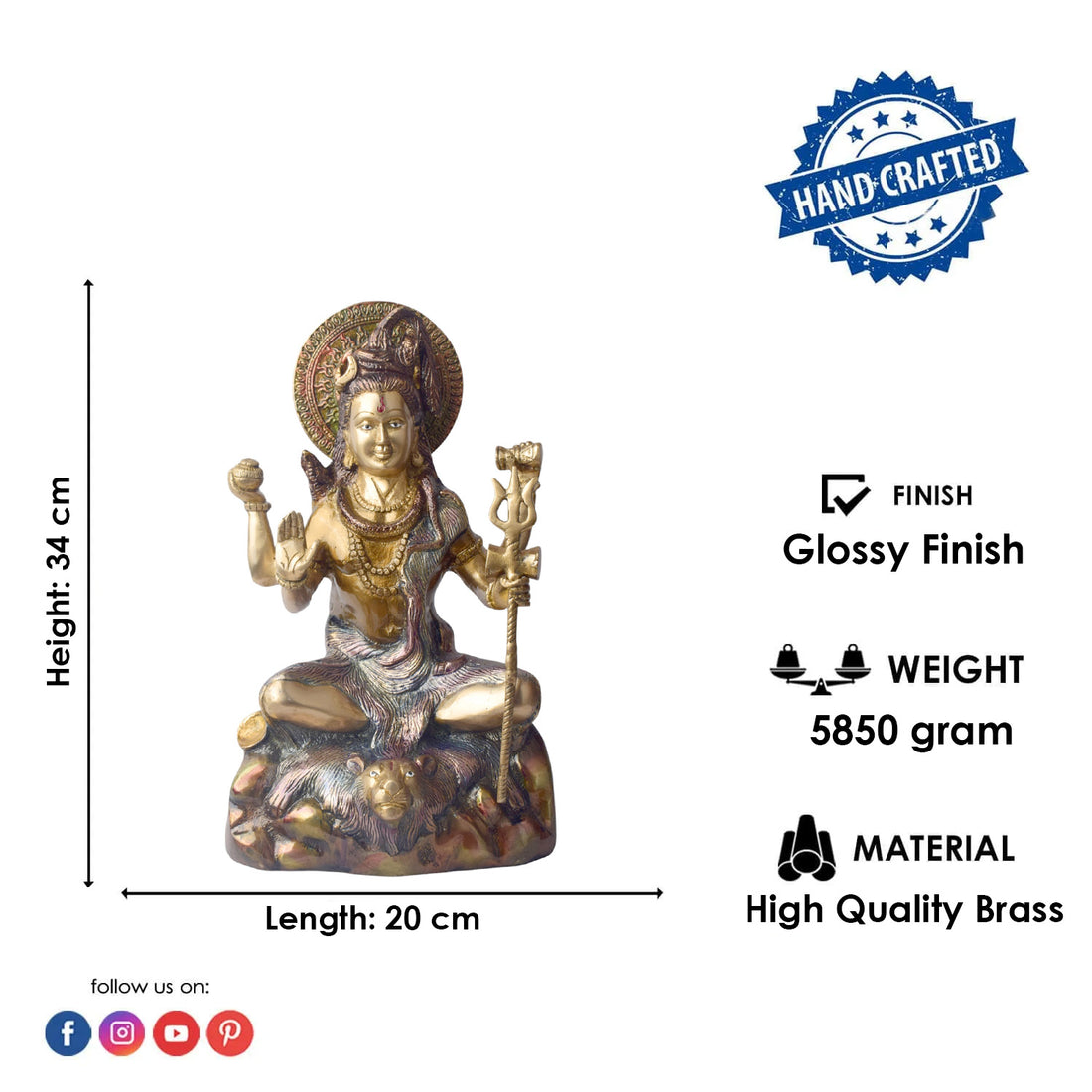 13.5 Inch Elegant Lord Shiva Sculpture