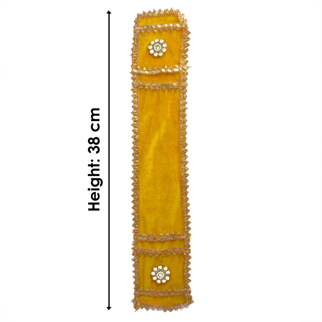 Elegant Yellow Velvet Ganpati Idol Patka with Stone Floral Medallions