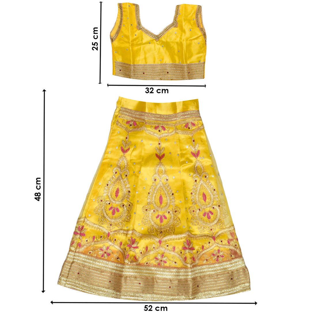 Yellow Radha Dress – Satin & Net Lehenga with Embroidery