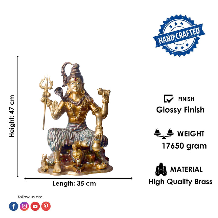 Bring divine energy and serenity into your space with this stunning 18.5-inch Brass Statue of Lord Shiva. Expertly crafted from high-quality brass, this statue beautifully depicts Lord Shiva in a powerful yet peaceful stance, symbolizing both strength and tranquility.