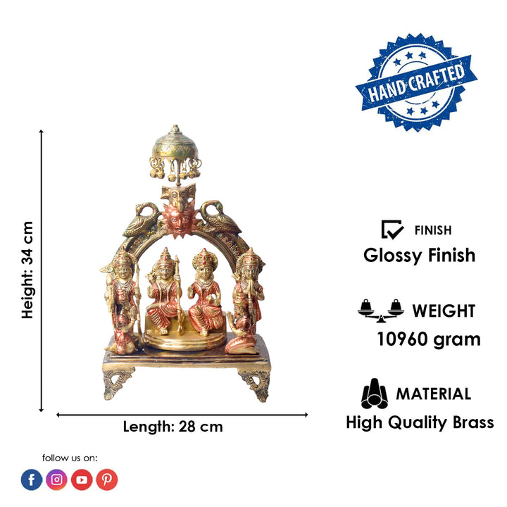 Enhance your spiritual space with this beautifully crafted 13.5-inch Brass Ram Panchayat Idol. Featuring the revered figures of Lord Ram, Sita, Lakshman, and Hanuman, this idol beautifully represents the harmony, strength, and devotion of the Ramayan. 