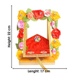 Royal Wooden Velvet Jhula – Floral Gota Swing for Laddu Gopal