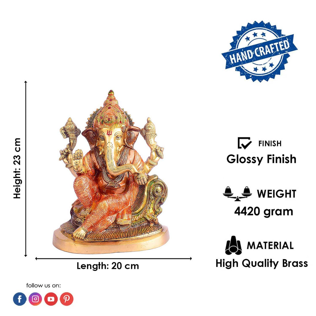 9.1 Inch Lord Ganesh Brass Idol / Ganesh Ji Murti