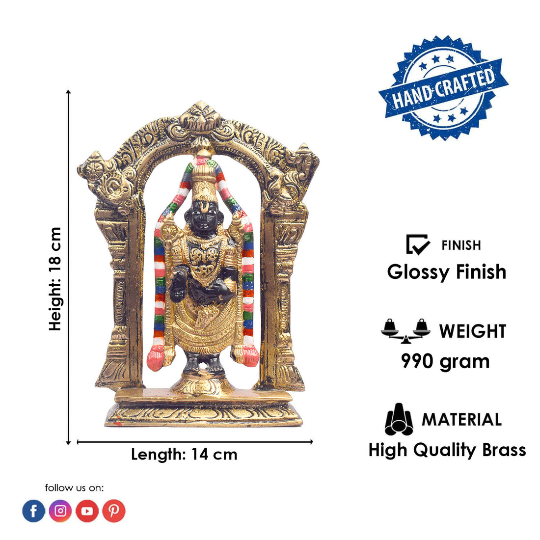 7.1 Inch Antique Brass Tirupati Balaji Murti