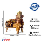 Large Brass Idol of Brass Sitting Ganesha Idol. Lord Ganesh, Ganpati, is known for Blessing Good Health and Wealth, The Idol Is made from Premium Quality material for long-lasting use. Handmade product from the Artisanship of India's Craftsman Using Modern Style.