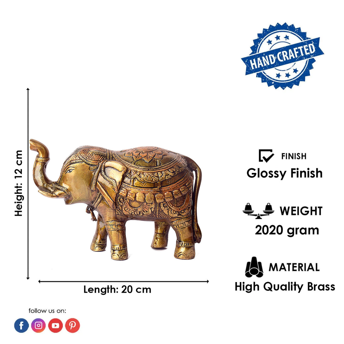 Large Brass Idol of Elephant Statue with Upward Trunk – A Symbol of Prosperity, Good Luck & Vastu Positivity for Home & Office Decor