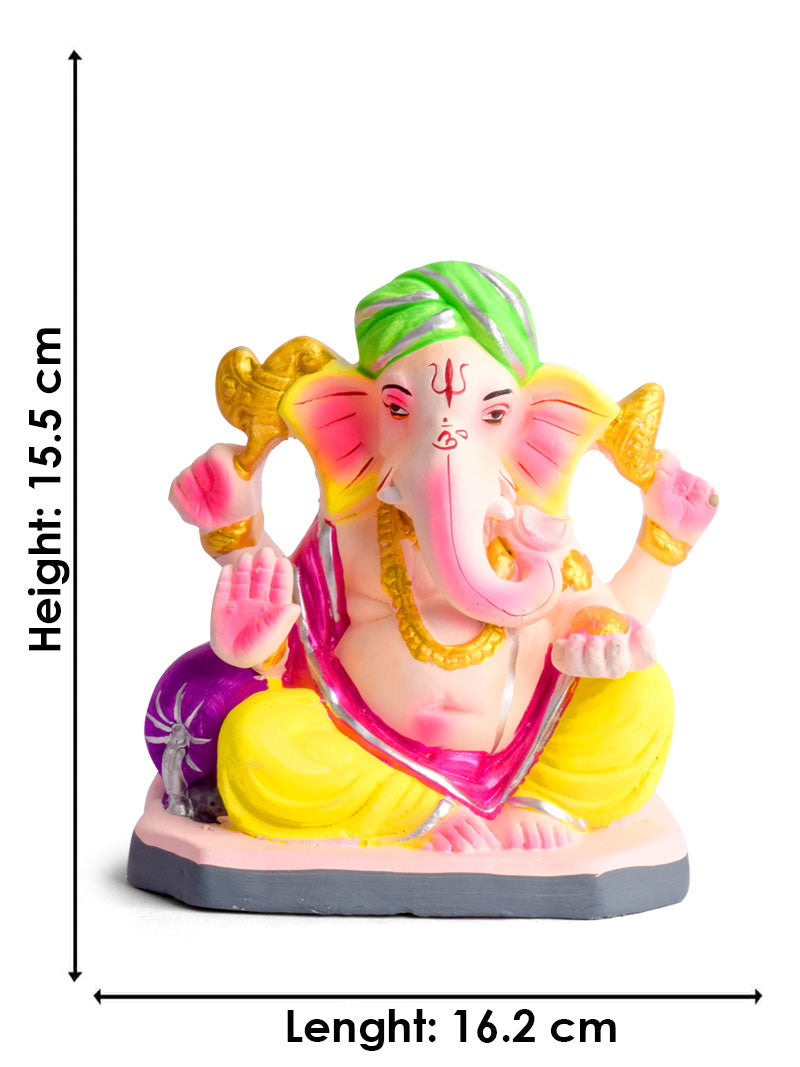 Colorful 6 Inch  Eco-Friendly Ganesha Idol in Padmasana Pose