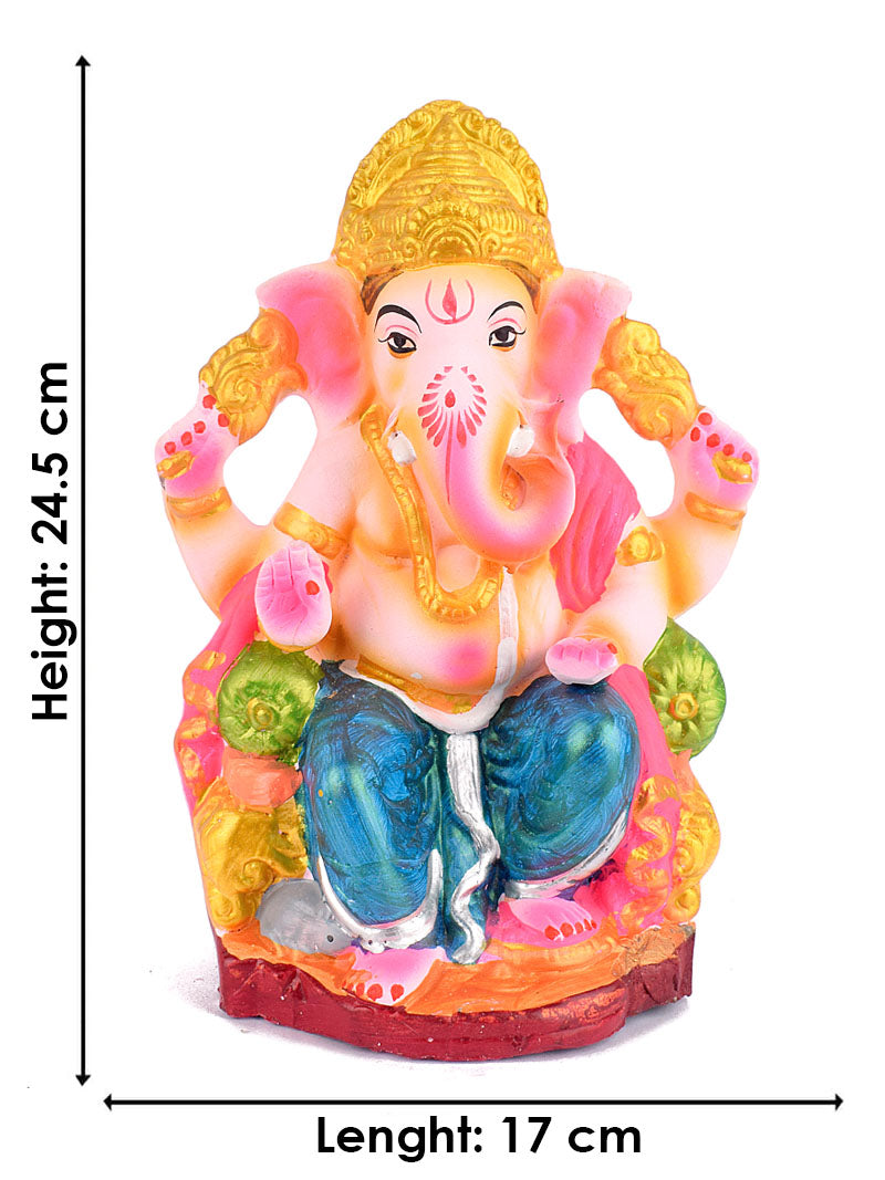 9.5 Inch Eco-Friendly Ganesh Ji Sitting on Shinghasan