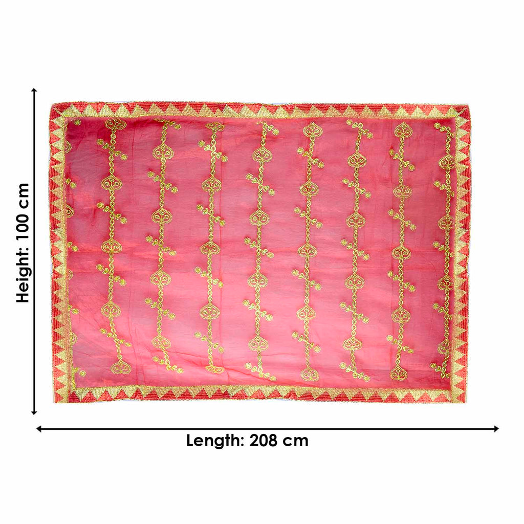 Traditional Mata Ki Chunri with intricate golden embroidery, ideal for Devi Puja, temple offerings, and festive occasions. Measuring 208 cm (82 inches) in length and 100 cm (39 inches) in height, this Chunri is crafted with rich golden patterns and a decorative border, making it a perfect offering for Navratri, Durga Puja, and religious ceremonies.

Explore Big Size Mata Ki Chunri, Devi Chunri for Puja, and more at Satvik Store for authentic spiritual products.