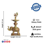 12.2 Inch Brass Elephant Diya Stand for Pooja Home Temple Décor