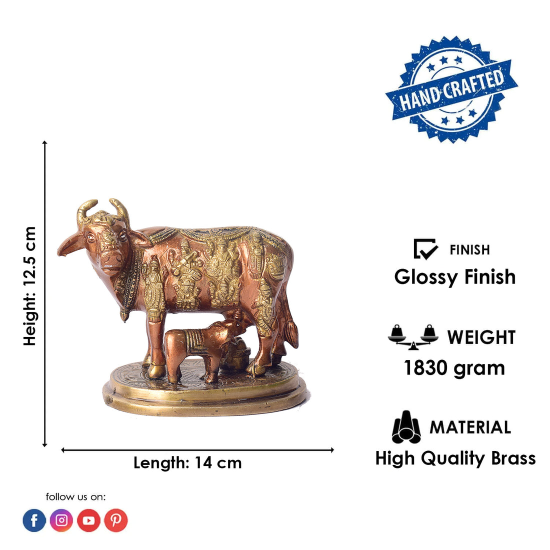 4.9 Inch Divine Brass Kamdhenu Cow with Calf Idol for Spiritual Home Decor