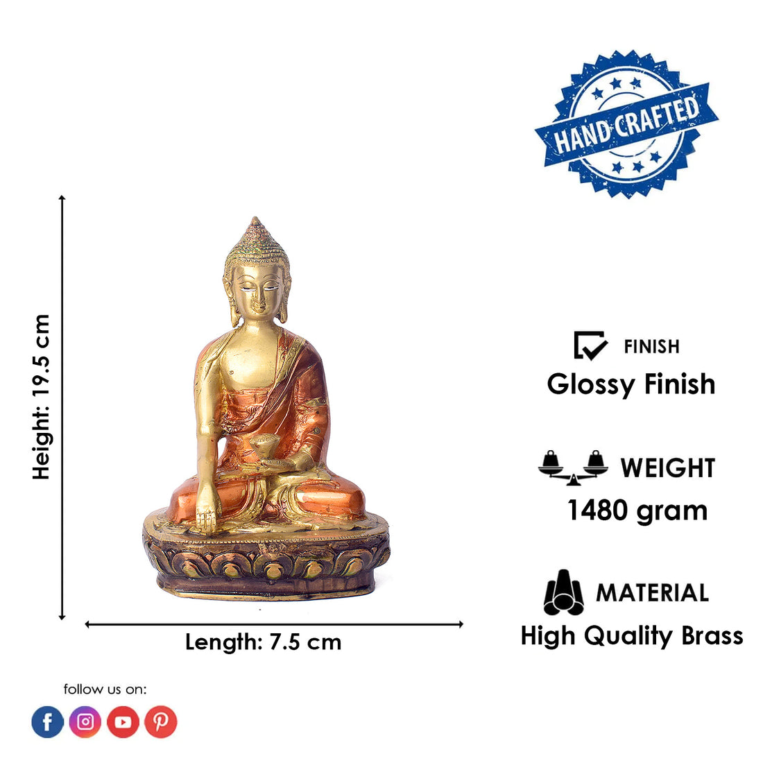 7.7 Inch Brass Buddha Statue - A Perfect Showpiece for Home Decor