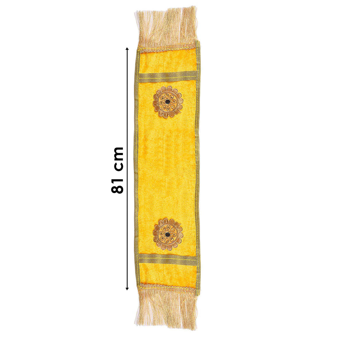 Yellow Velvet Ganpati Idol Patka with Floral Medallion - 32 Inch