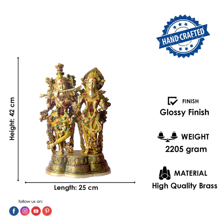 This Stunning Radha Krishna Brass Idol beautifully captures the divine love and grace of Radha and Krishna. Crafted from high-quality brass with intricate detailing, it exudes elegance and spiritual charm. Perfect for adorning your home, temple, or gifting to loved ones, this idol serves as a symbol of eternal love, peace, and devotion.