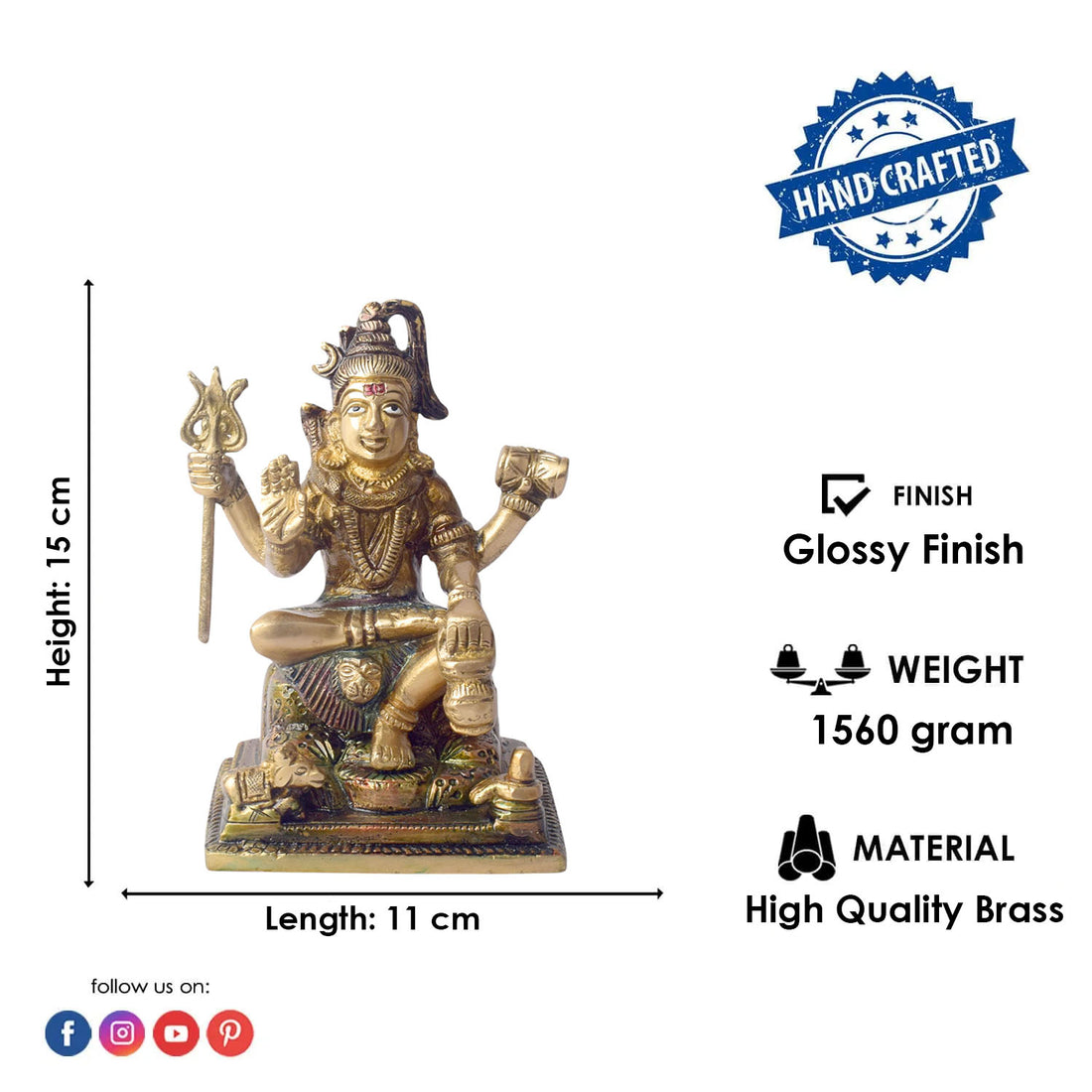 6 Inch Brass Shiv Statue - Elegant Lord Shiva Sculpture