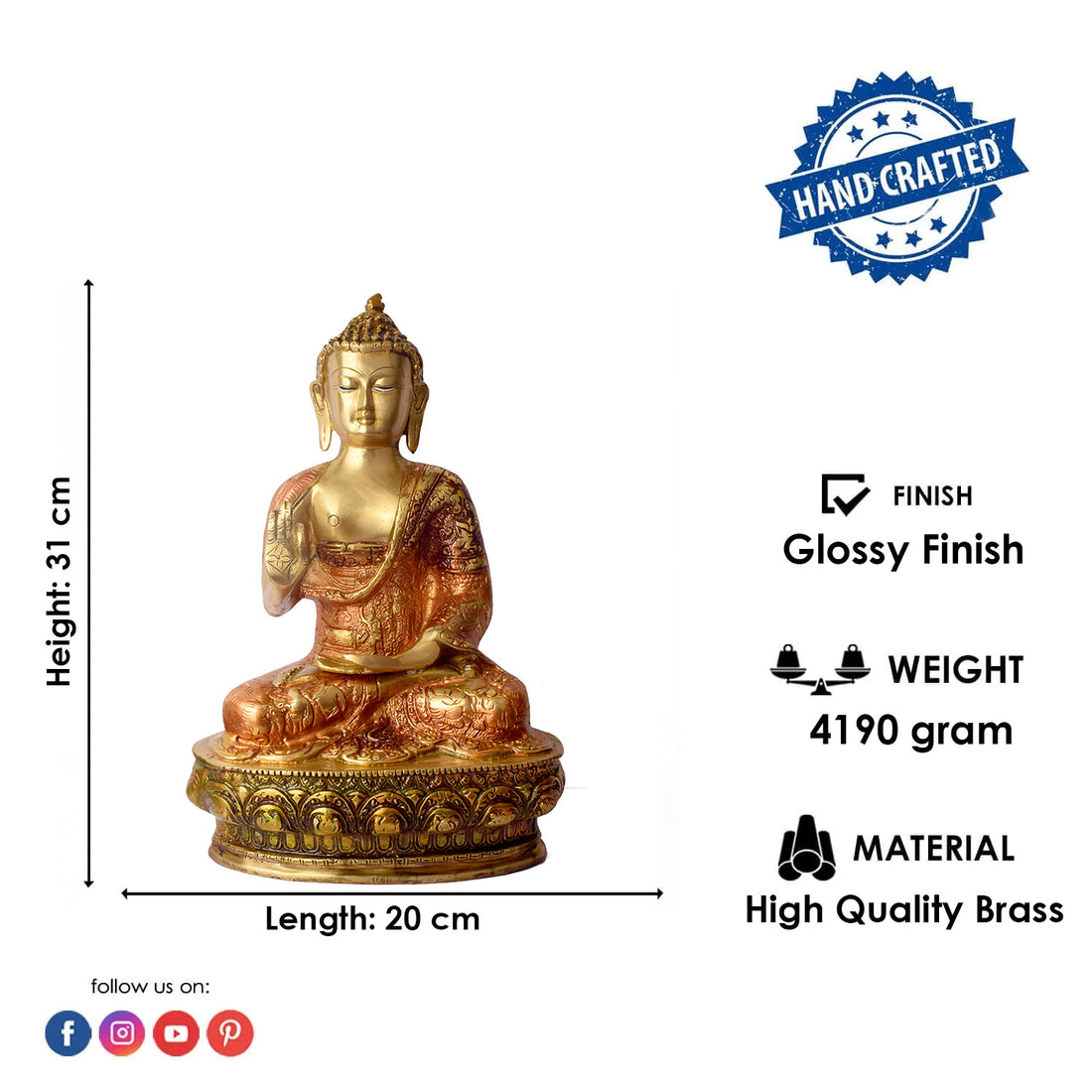 Large Brass Buddha Sculpture – A Timeless Piece for Spiritual Harmony, Serenity, and Meditation, Perfect for Home, Office, or Temple Decor.