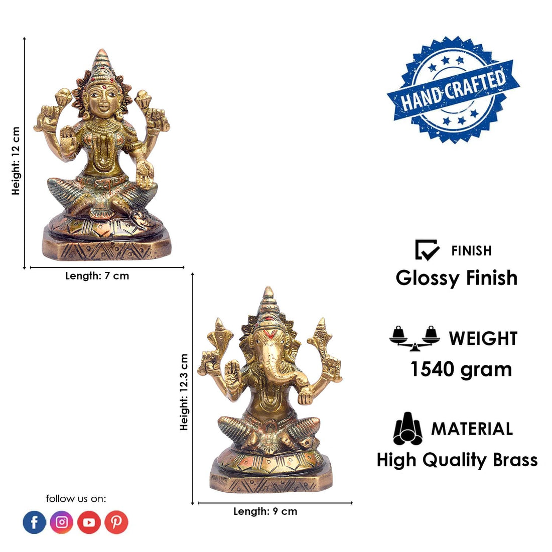 5.1 Inch Antique Finish Lakshmi Ganesh Idol in Brass