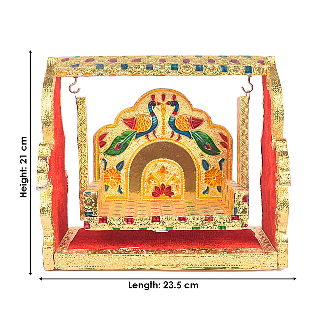 Golden Meenakari Peacock Singhasan Jhula for Laddu Gopal