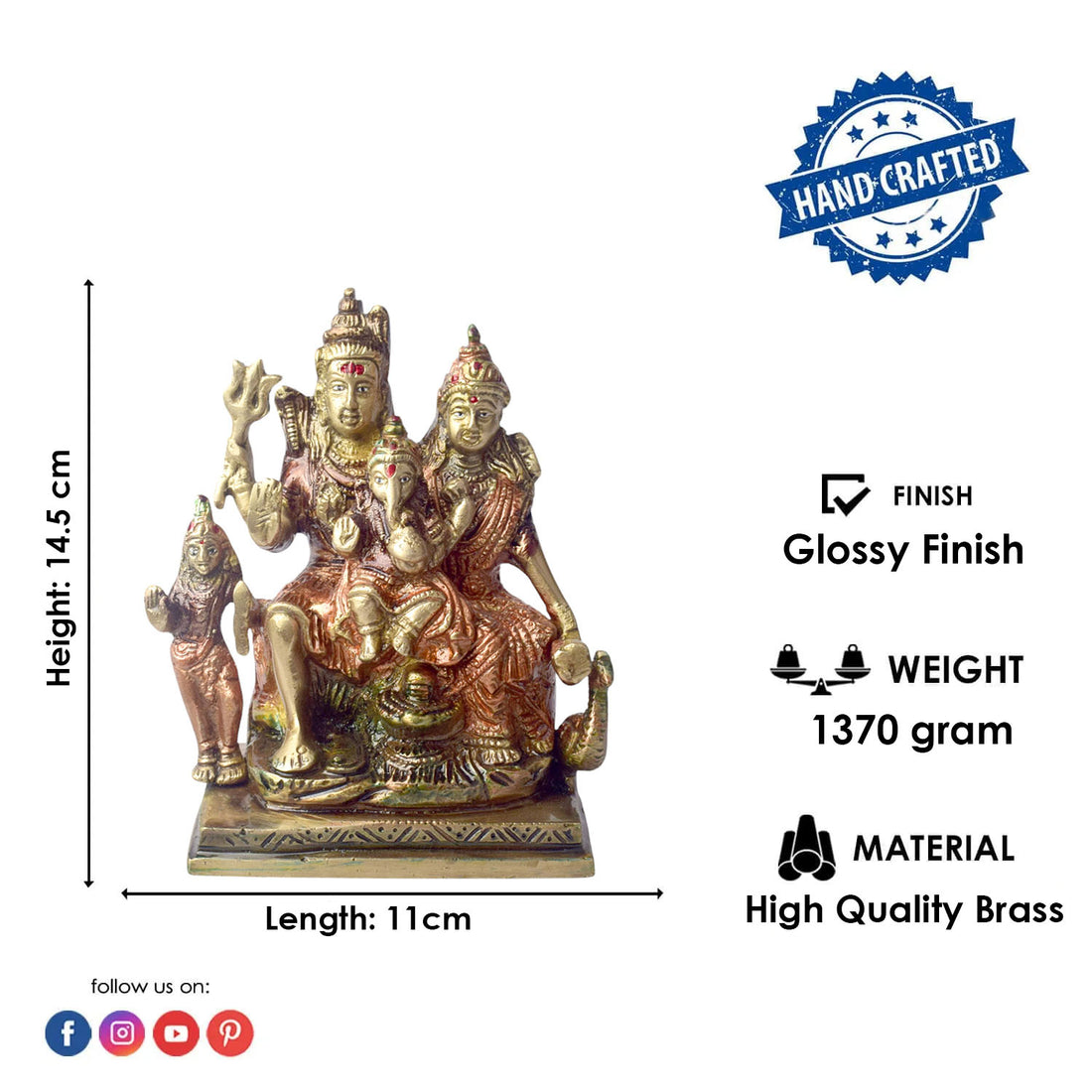 5.5 Inch Shiv Family Statue - Divine Hindu Sculpture for Home & Office