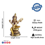 12 Inch Saraswati Mata Brass Idol / Goddess Saraswati