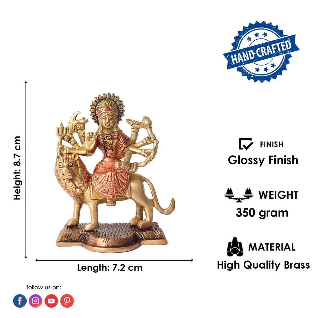 3.4 Majestic Brass Sherawali Mata Idol