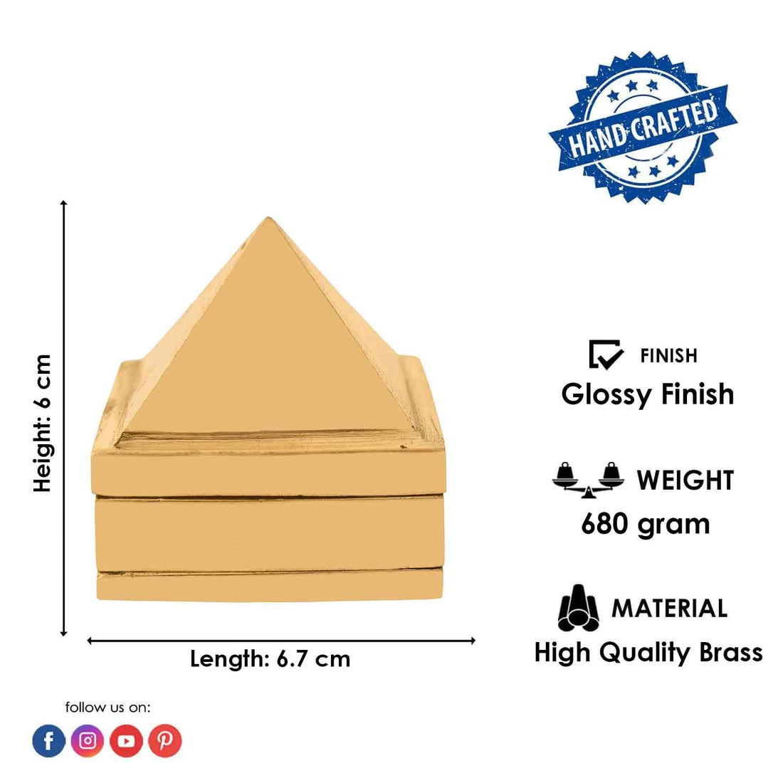 3*3 Inch Brass Pyramid for Vastu & Healing