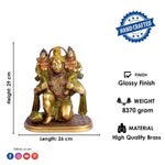 11.4 Inch Hanuman with Ram Laxman on Shoulder Brass Idol