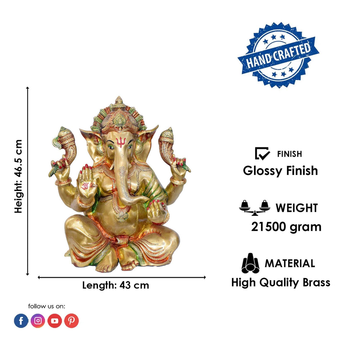18 Inch Grand Brass Ganesha Idol – Divine Artisan Masterpiece