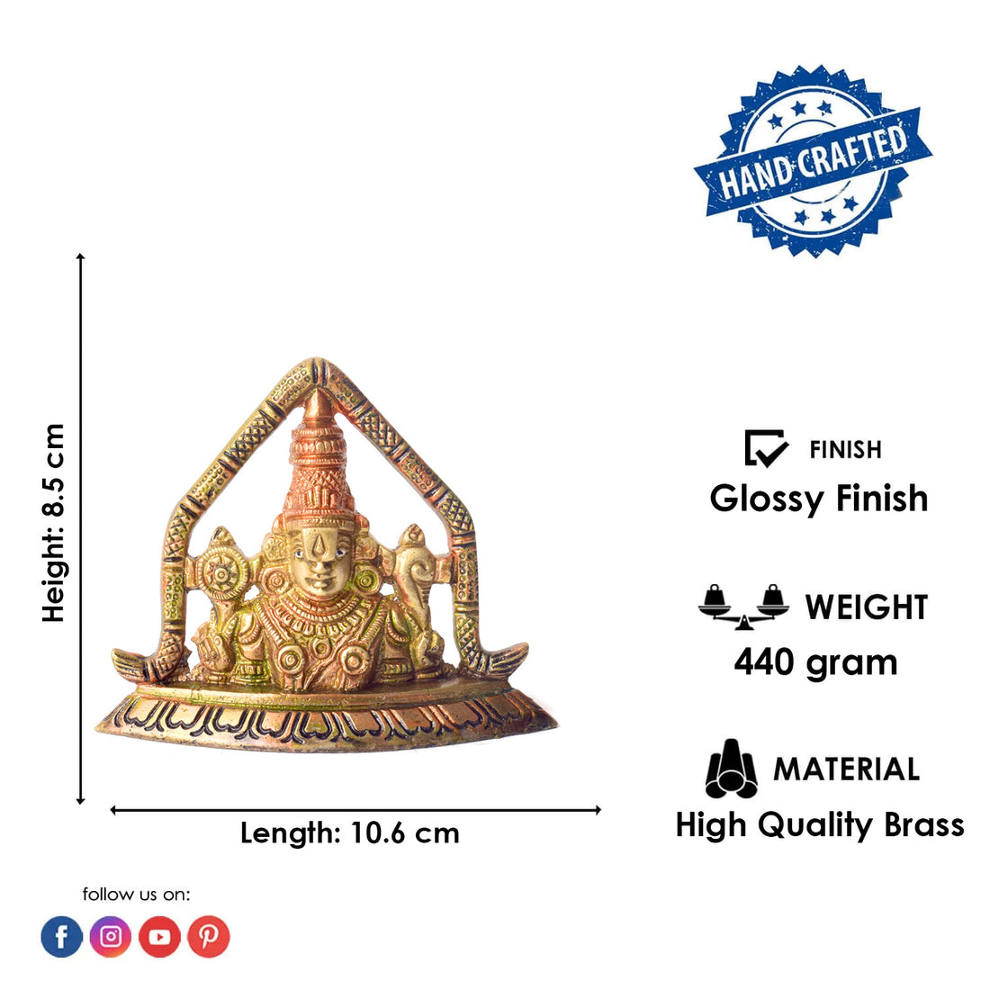 3.3 Inch Brass Beautifully Crafted Venkateshvara Idol