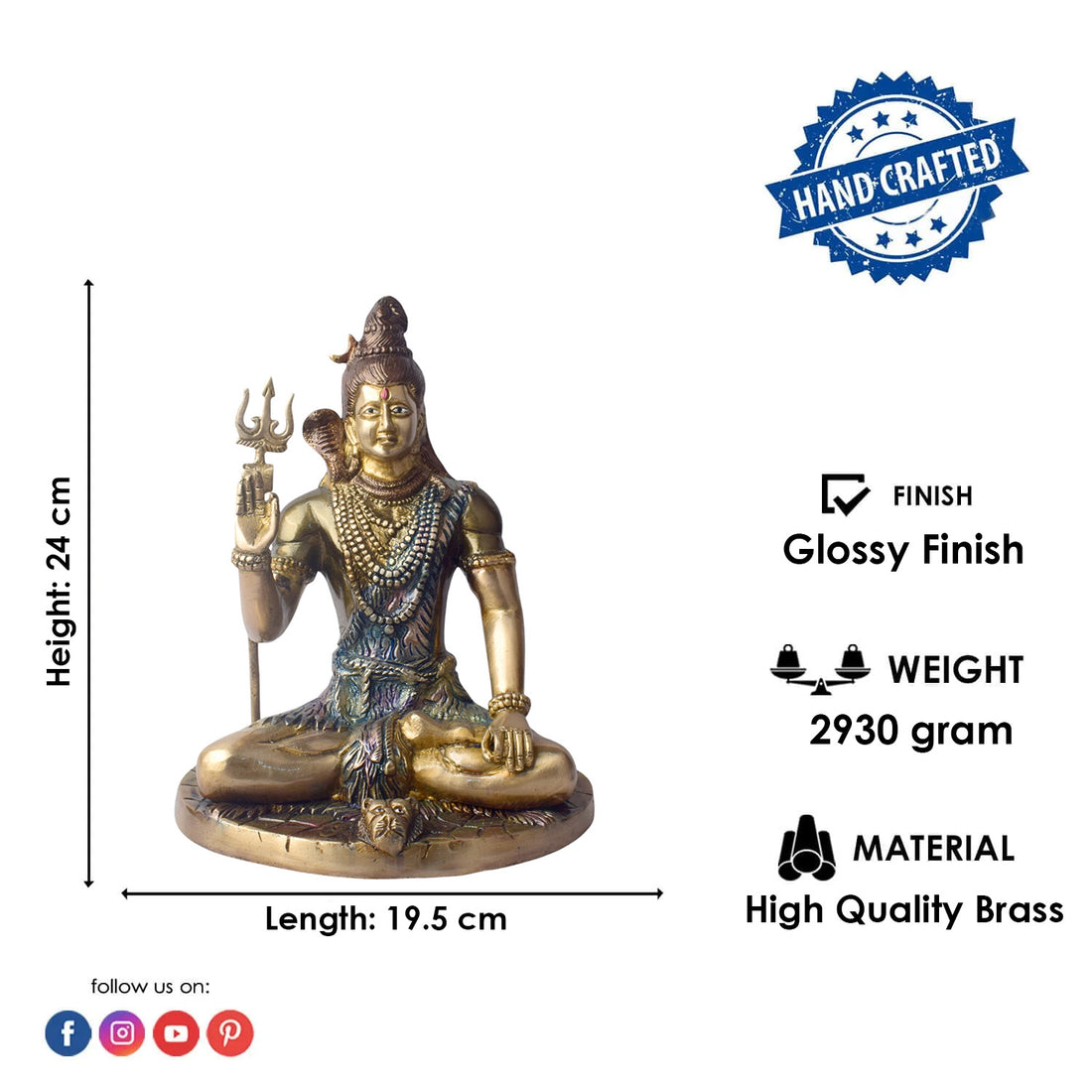 9.4 Inch Divine Brass Shiv Idol