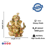 17.3 Inch Handcrafted Ganpati Brass Idol – Antique Gold Finish