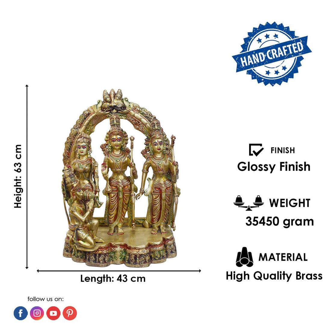 24 Inch Large Shree Ram Darbaar Brass Idol