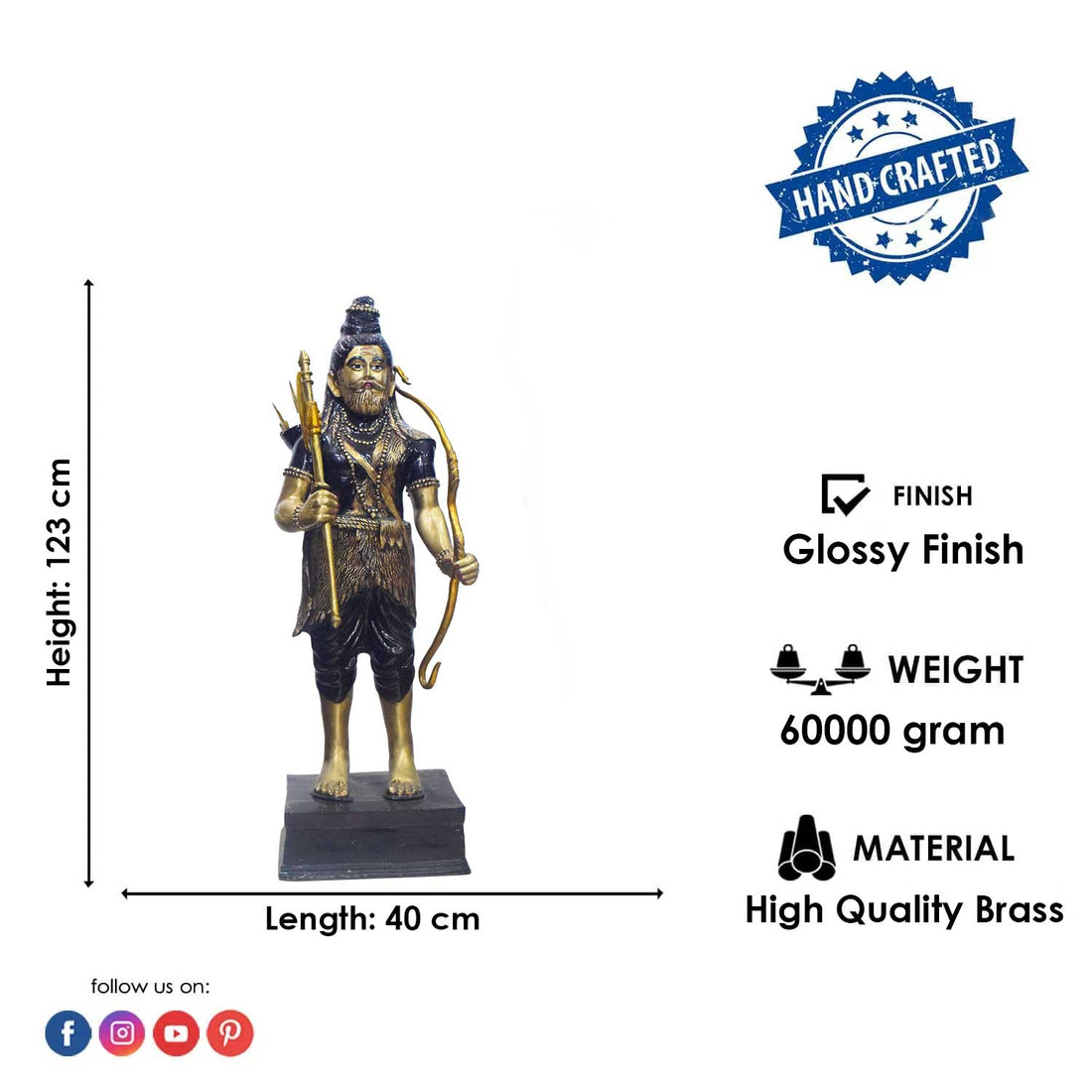 48 Inch Large Brass Lord Parashurama Statue with Bow & Axe