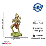 74 Inch Brass Hanuman Statue in Dynamic Pose - Holding Gada