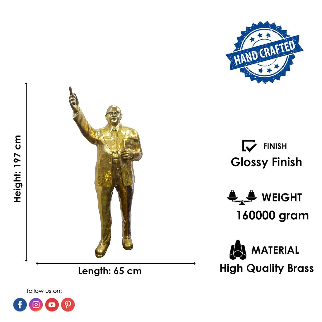 77 Inch Monumental Brass Dr. Bhimrao Ramji Ambedkar Statue