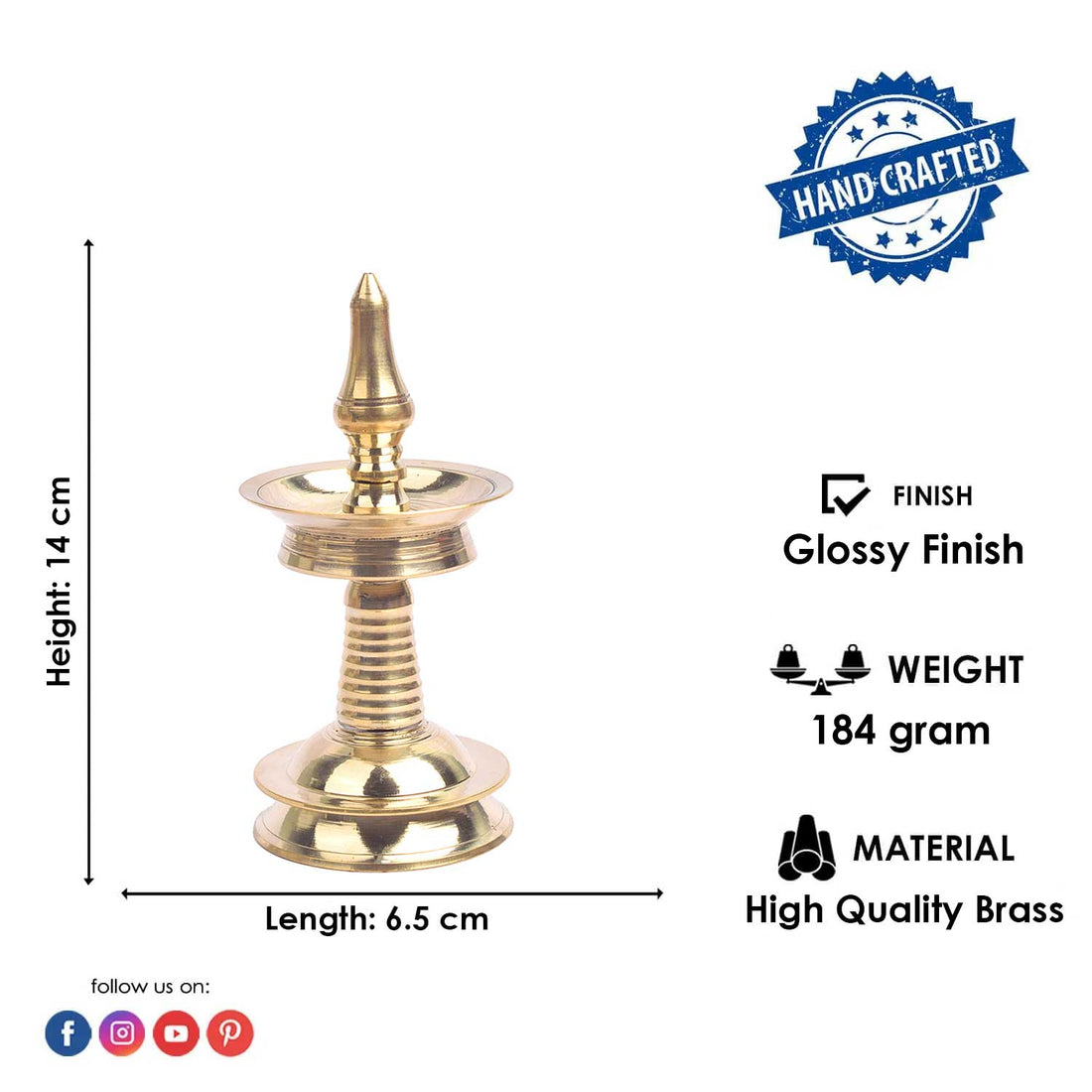 5 Inch Small Brass Kerala Diya. AKP NilaVilakku Deepam