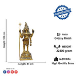 40 Inch Brass Standing Lord Shiva Statue - Idol with Trishul & Damaru